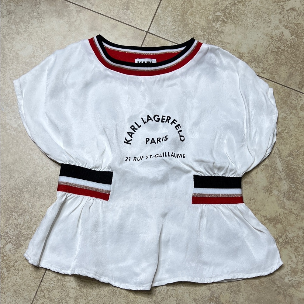 Karl Lagerfeld Kids White Blouse with Black and Red Accents